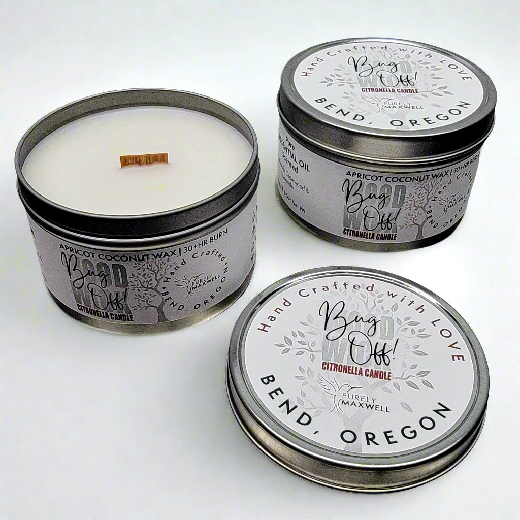 Bug Off! Woodsy Citronella Candle | 8oz Tin - Purely Maxwell LLC