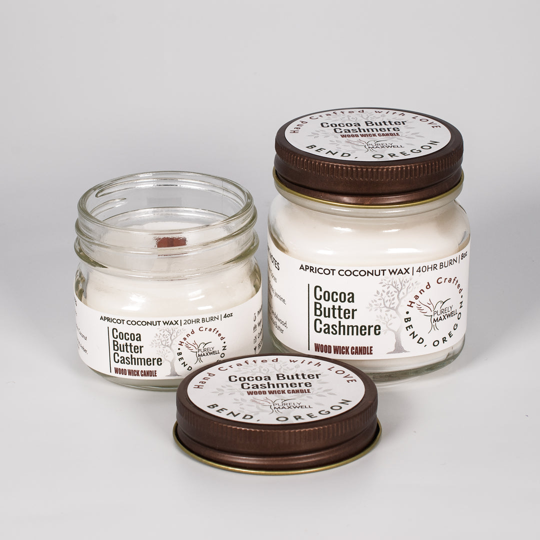 Cocoa Butter Cashmere | Mason Jar Wood Wick Candle - Purely Maxwell LLC