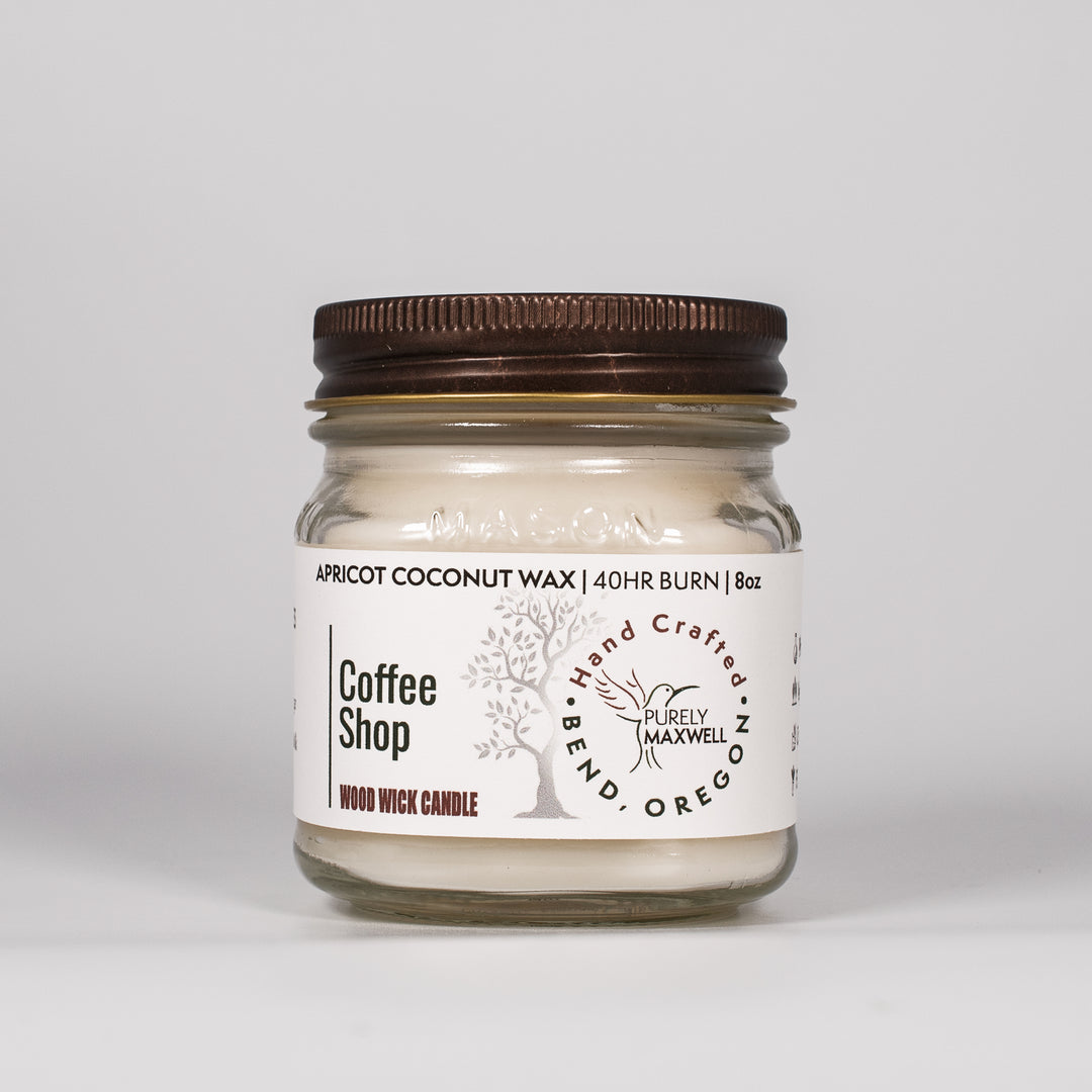 Coffee Shop | Mason Jar Wood Wick Candle - Purely Maxwell LLC