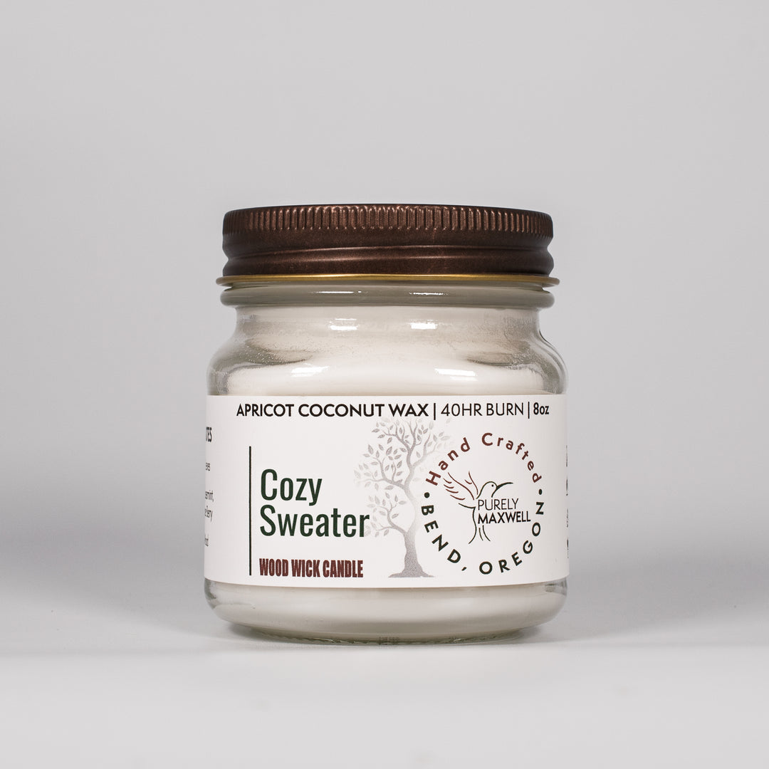 Cozy Sweater | Mason Jar Wood Wick Candle - Purely Maxwell LLC