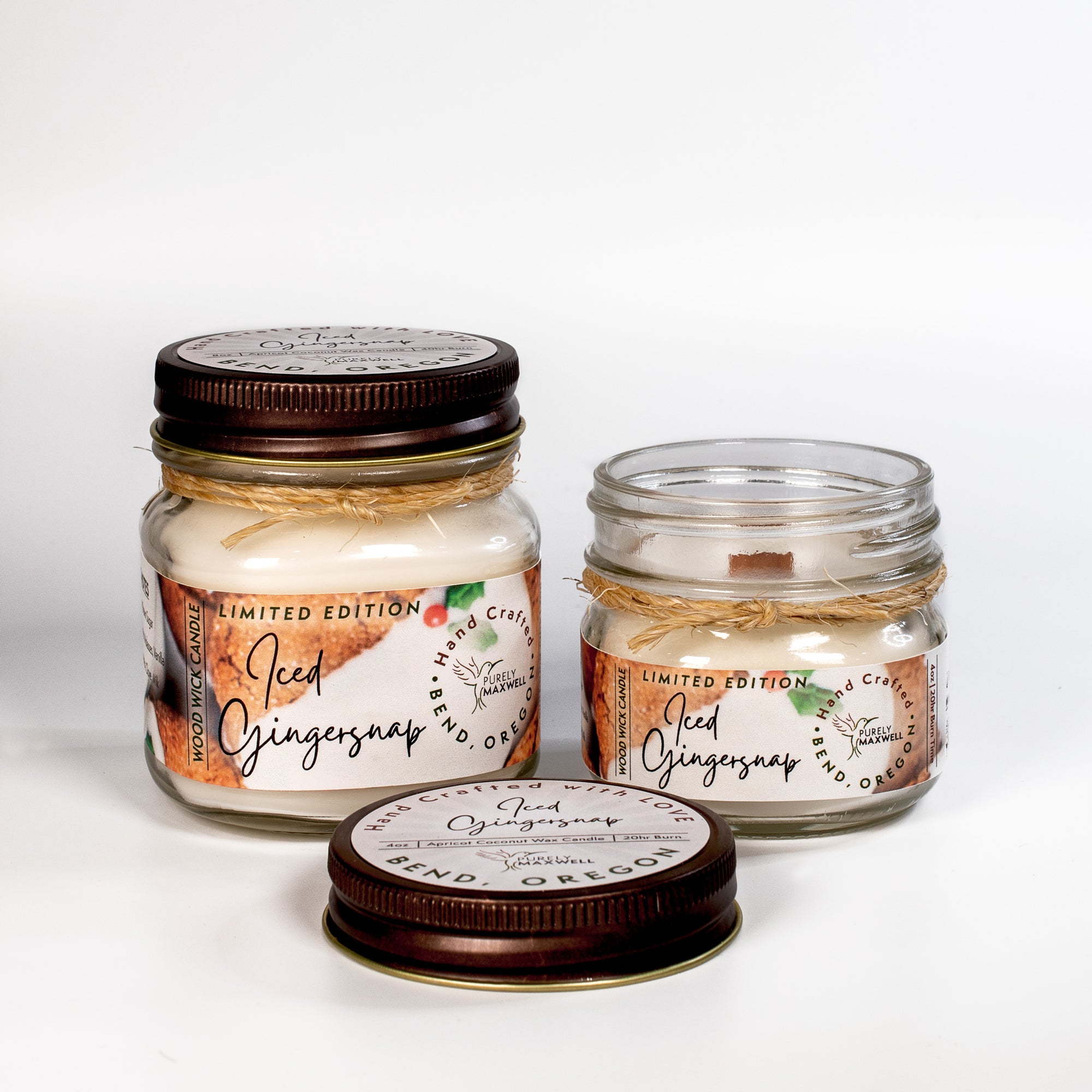 Iced Gingersnap | Mason Jar Wood Wick Candle - Purely Maxwell LLC