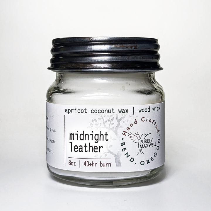 Midnight Leather | Mason Jar Wood Wick Candle